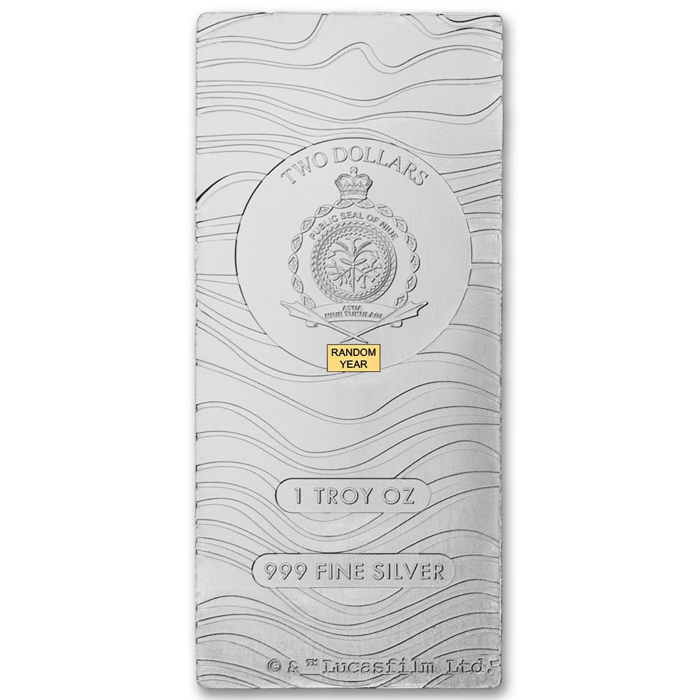 2021 - Present (Random Year) 1 oz Niue Silver Mandalorian Beskar Bar Coin by The New Zealand Mint Brilliant Uncirculated with Certificate of Authenticity $2 BU