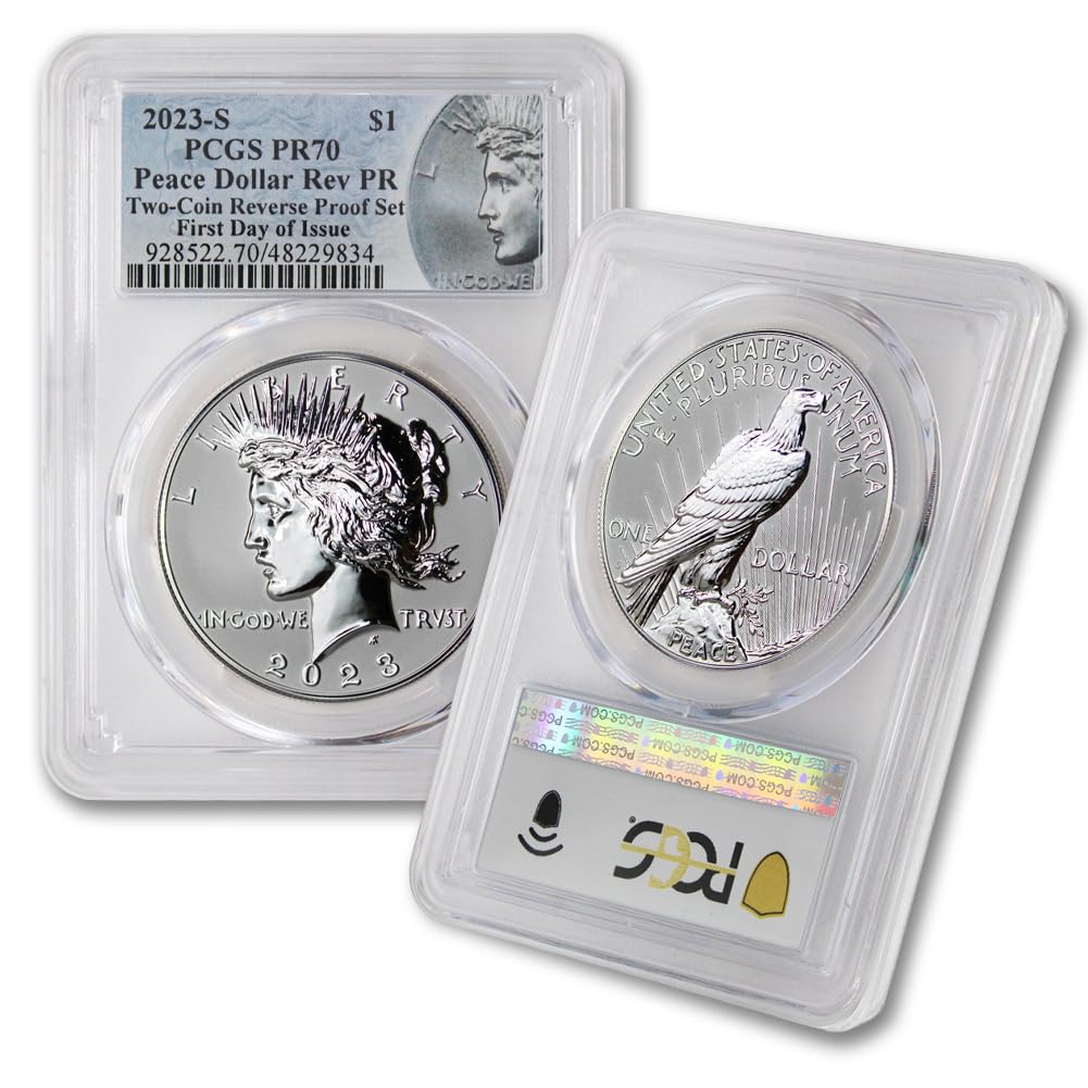 2023 S Set of (2) American Silver Morgan and Peace Dollar Reverse Proof Coins PR-70 (First Day of Issue) $1 Rev PR70 PCGS