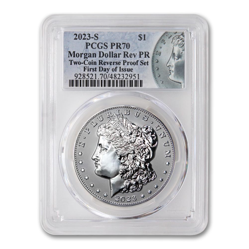 2023 S Set of (2) American Silver Morgan and Peace Dollar Reverse Proof Coins PR-70 (First Day of Issue) $1 Rev PR70 PCGS