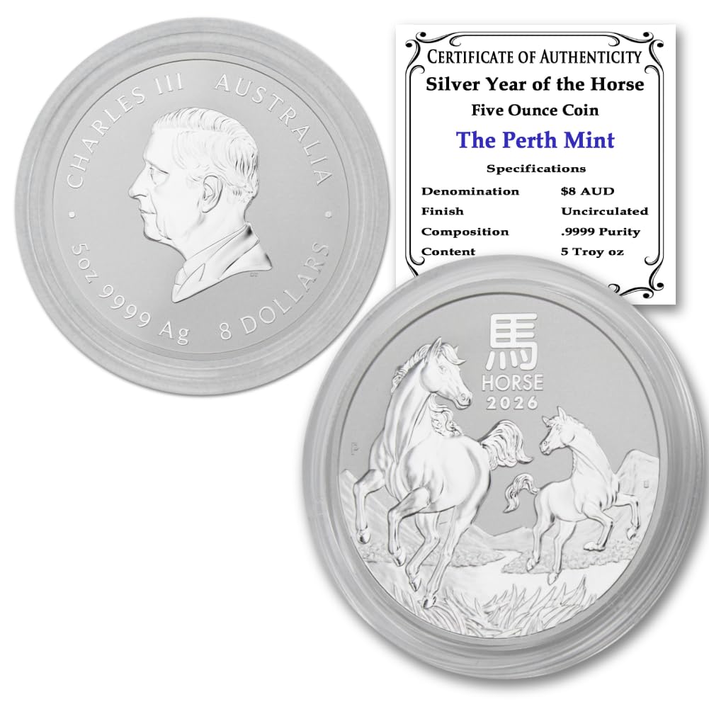 2026 P 5 oz Australian Silver Lunar Year of the Horse Coin Brilliant Uncirculated (in Capsule) with a Certificate of Authenticity $8 Seller BU