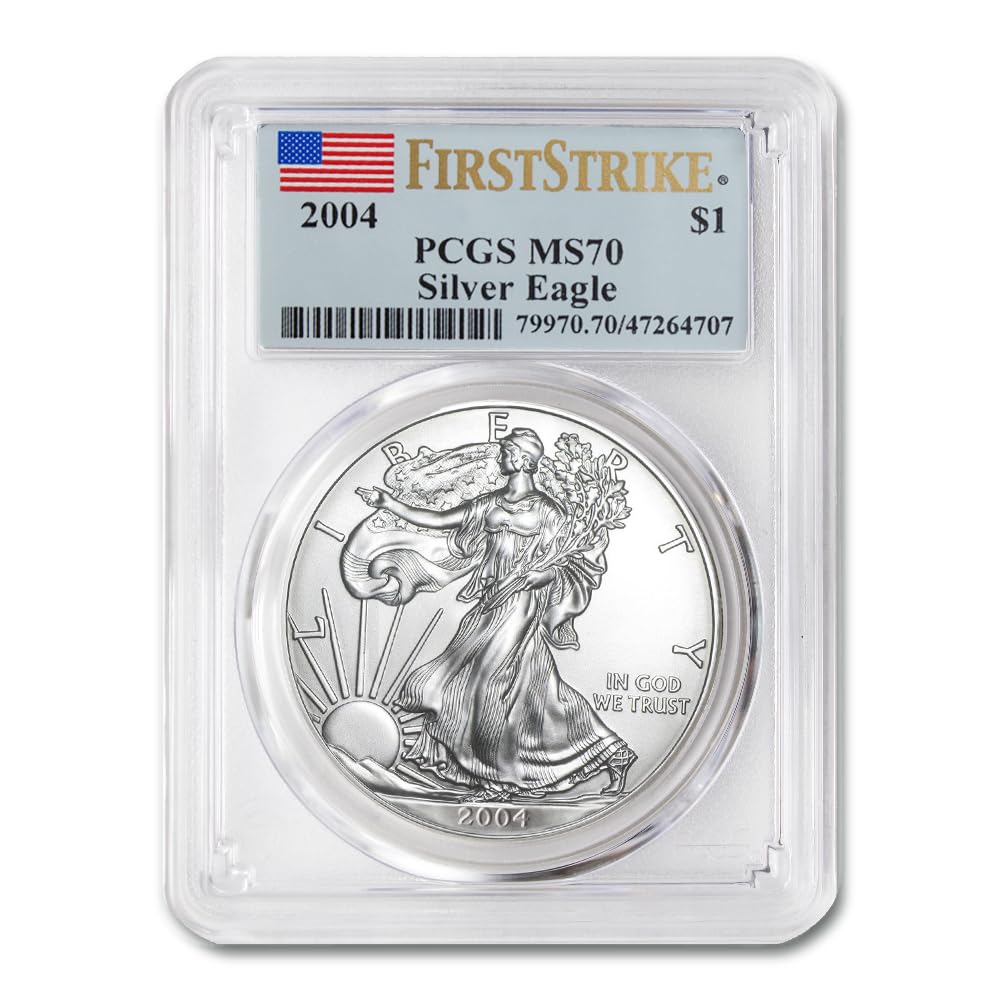 2004 1 oz American Silver Eagle Coin MS-70 (First Strike - Flag Label) $1 PCGS MS70