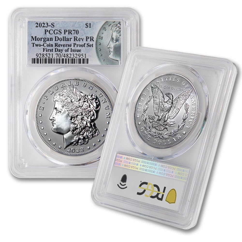 2023 S Set of (2) American Silver Morgan and Peace Dollar Reverse Proof Coins PR-70 (First Day of Issue) $1 Rev PR70 PCGS