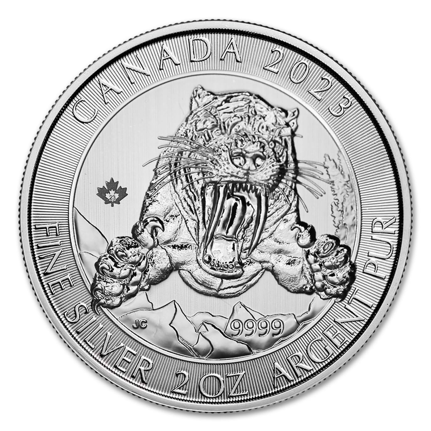 2023 2 oz Canadian Silver Smilodon Sabre-tooth Cat Coin - Ice Age of Canada Series - Brilliant Uncirculated with Certificate of Authenticity $10 BU