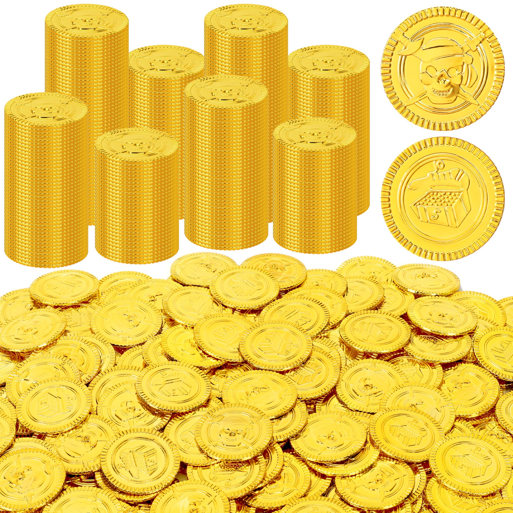 120 PCS Gold Coins, 1.4 in Plastic Gold Coins, 0.08 in Thick Fake Coins Pirate Coins Tokens Play Coins for Kids, Pirate Treasure Classroom Reward Adventure Theme Party Supplies for Pirate Party