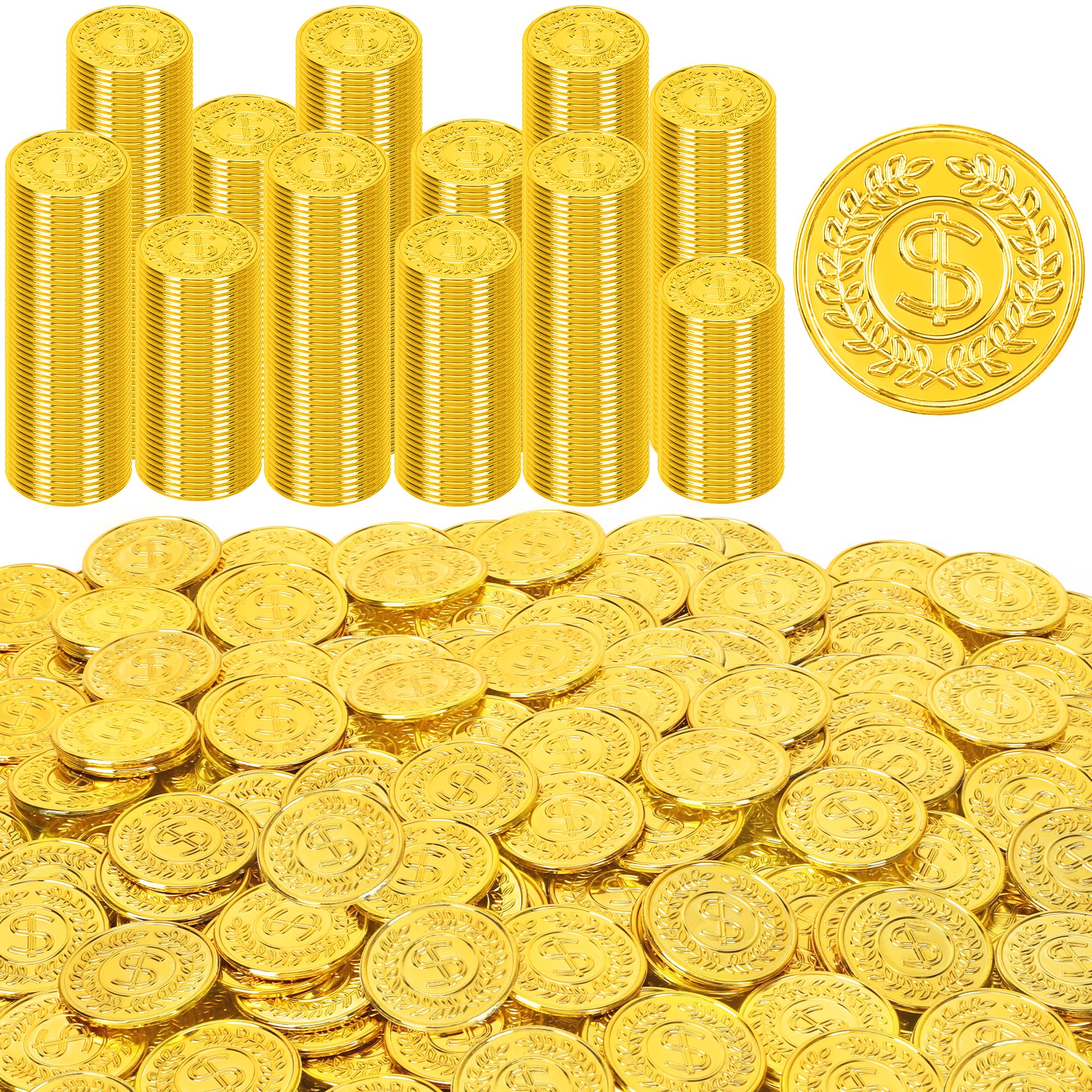 120 PCS Gold Coins, 1.4 in Plastic Gold Coins, 0.08 in Thick Fake Coins Pirate Coins Tokens Play Coins for Kids, Pirate Treasure Classroom Reward Adventure Theme Party Supplies for Pirate Party