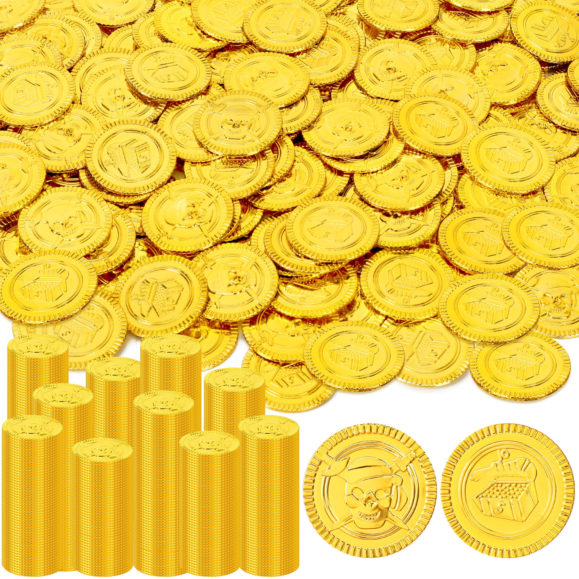 120 PCS Gold Coins, 1.4 in Plastic Gold Coins, 0.08 in Thick Fake Coins Pirate Coins Tokens Play Coins for Kids, Pirate Treasure Classroom Reward Adventure Theme Party Supplies for Pirate Party
