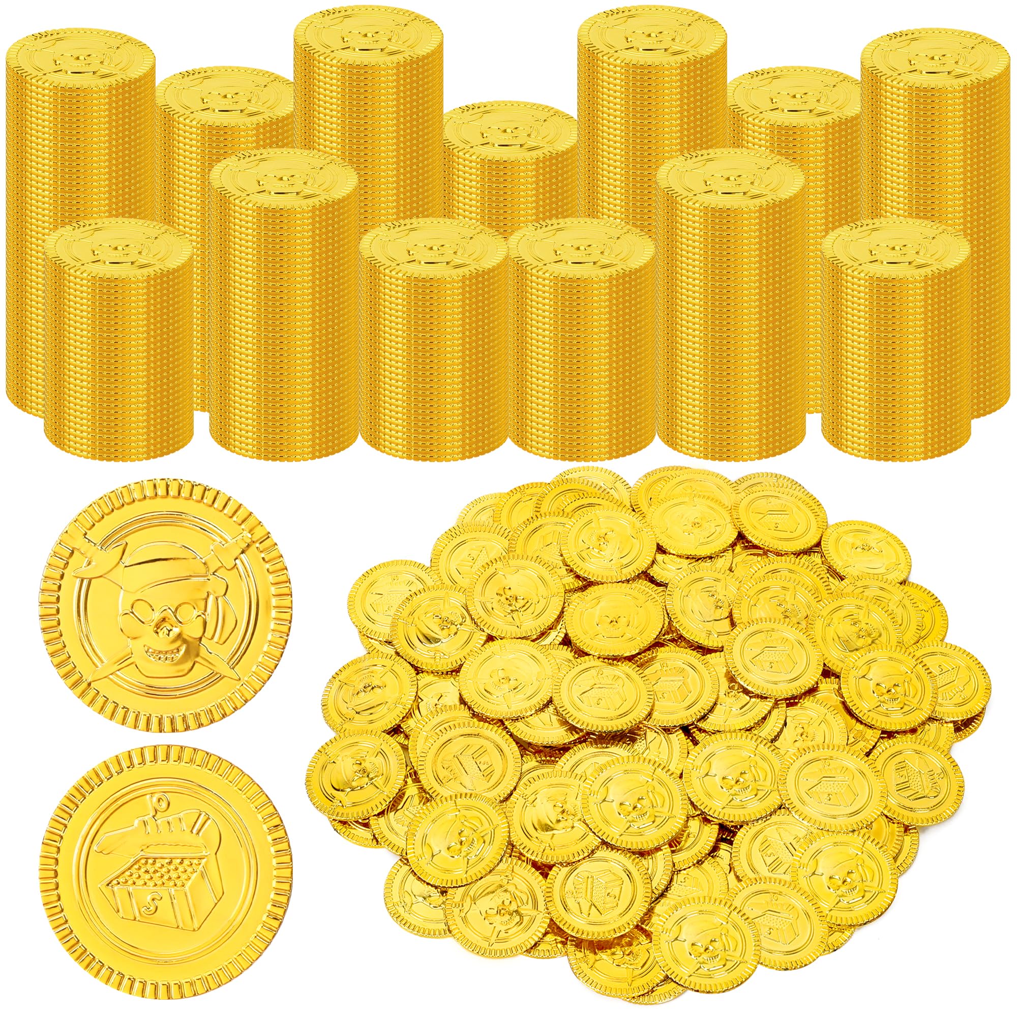 120 PCS Gold Coins, 1.4 in Plastic Gold Coins, 0.08 in Thick Fake Coins Pirate Coins Tokens Play Coins for Kids, Pirate Treasure Classroom Reward Adventure Theme Party Supplies for Pirate Party