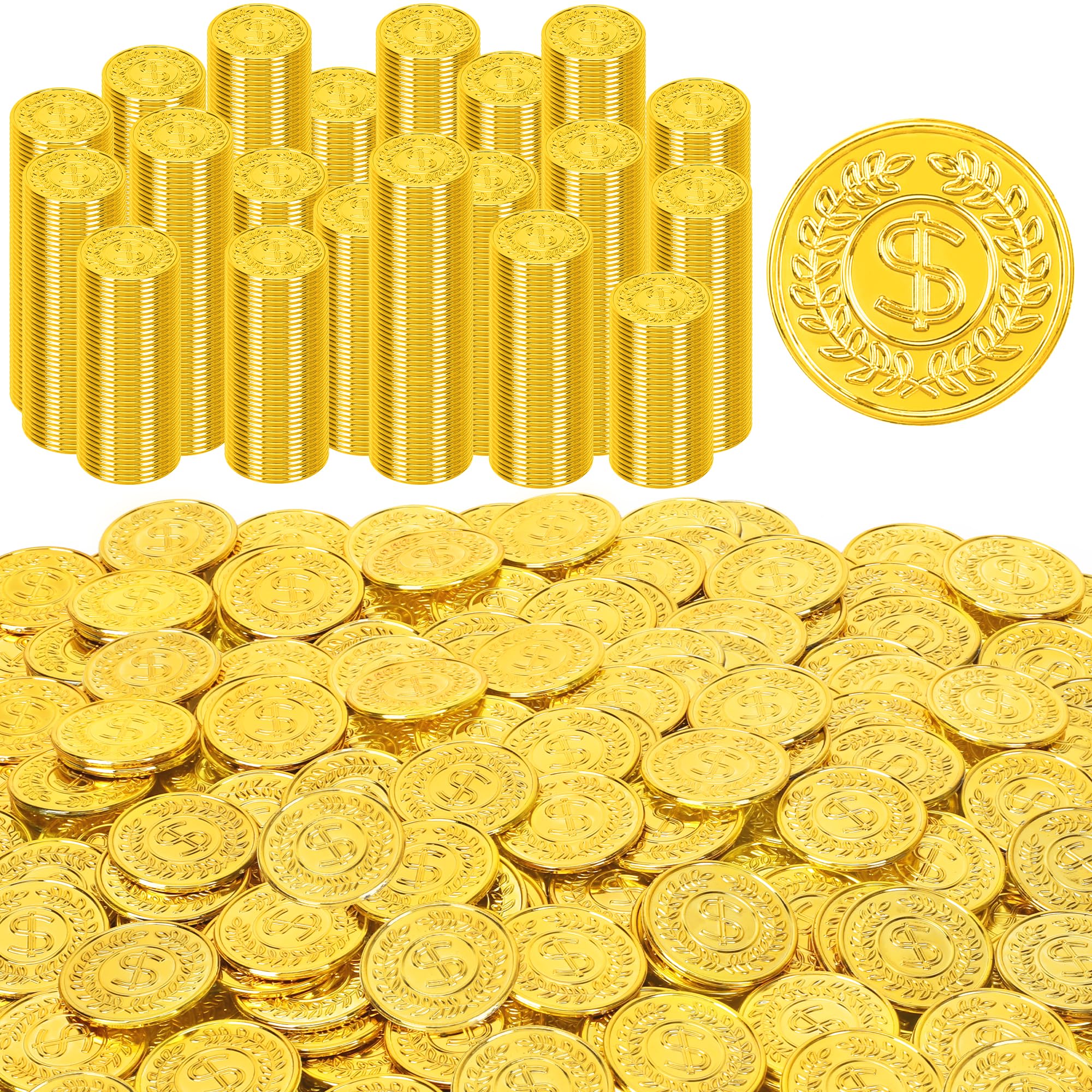 120 PCS Gold Coins, 1.4 in Plastic Gold Coins, 0.08 in Thick Fake Coins Pirate Coins Tokens Play Coins for Kids, Pirate Treasure Classroom Reward Adventure Theme Party Supplies for Pirate Party