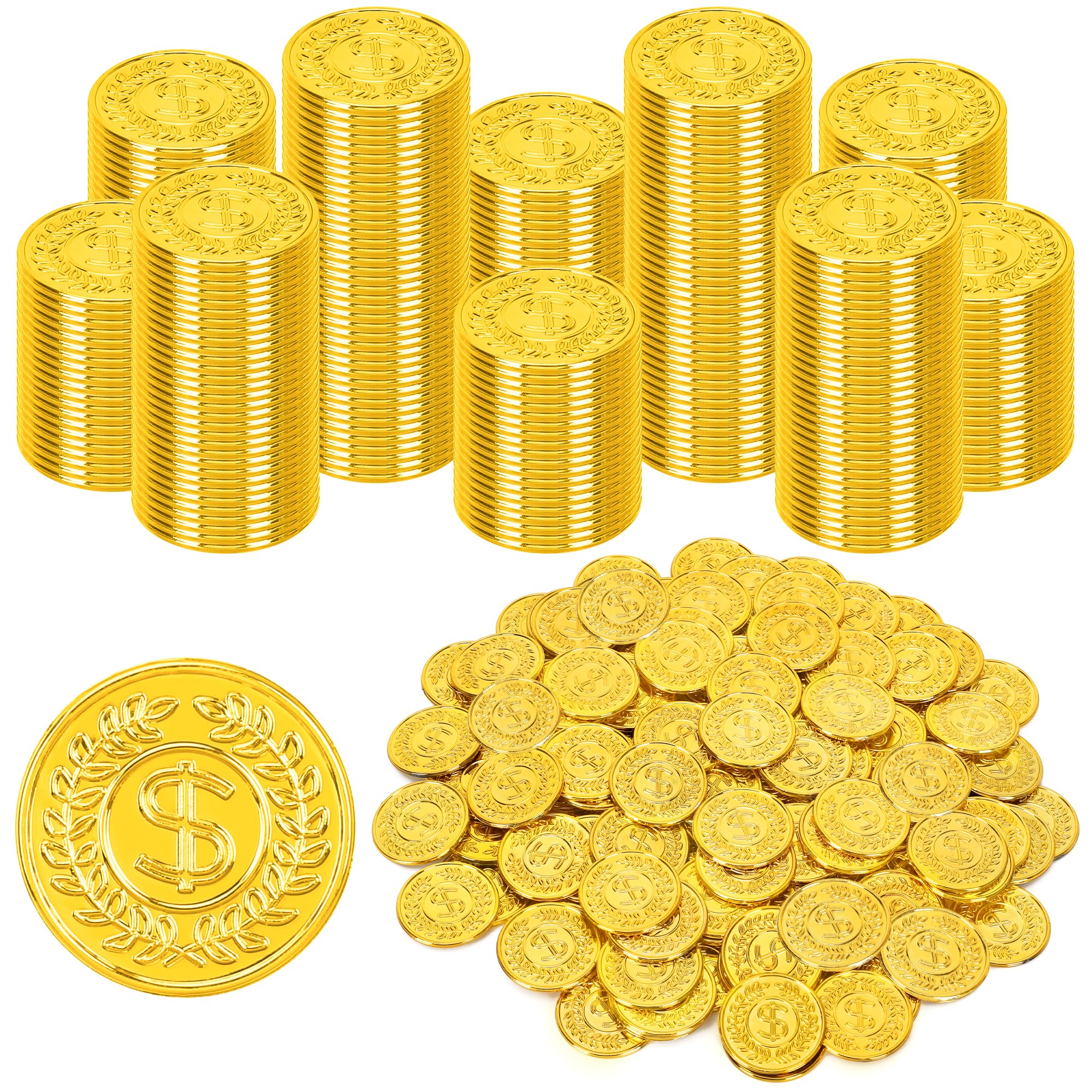 120 PCS Gold Coins, 1.4 in Plastic Gold Coins, 0.08 in Thick Fake Coins Pirate Coins Tokens Play Coins for Kids, Pirate Treasure Classroom Reward Adventure Theme Party Supplies for Pirate Party