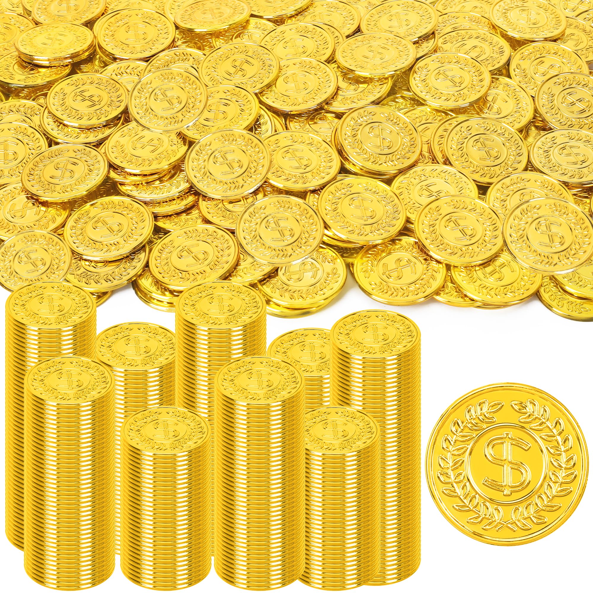 120 PCS Gold Coins, 1.4 in Plastic Gold Coins, 0.08 in Thick Fake Coins Pirate Coins Tokens Play Coins for Kids, Pirate Treasure Classroom Reward Adventure Theme Party Supplies for Pirate Party